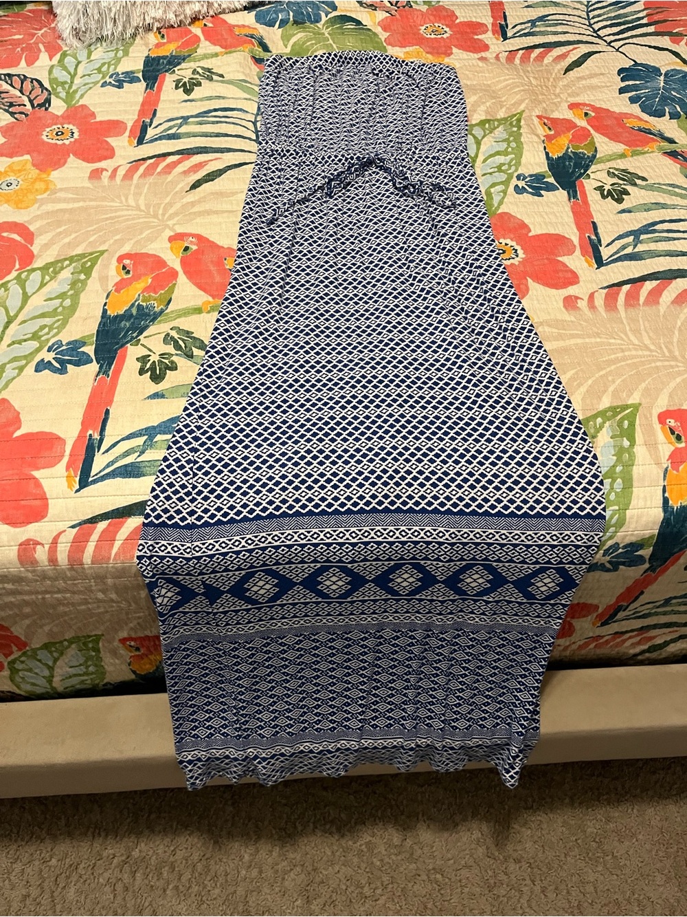 Old Navy Blue and White Printed Strapless Maxi Skirt